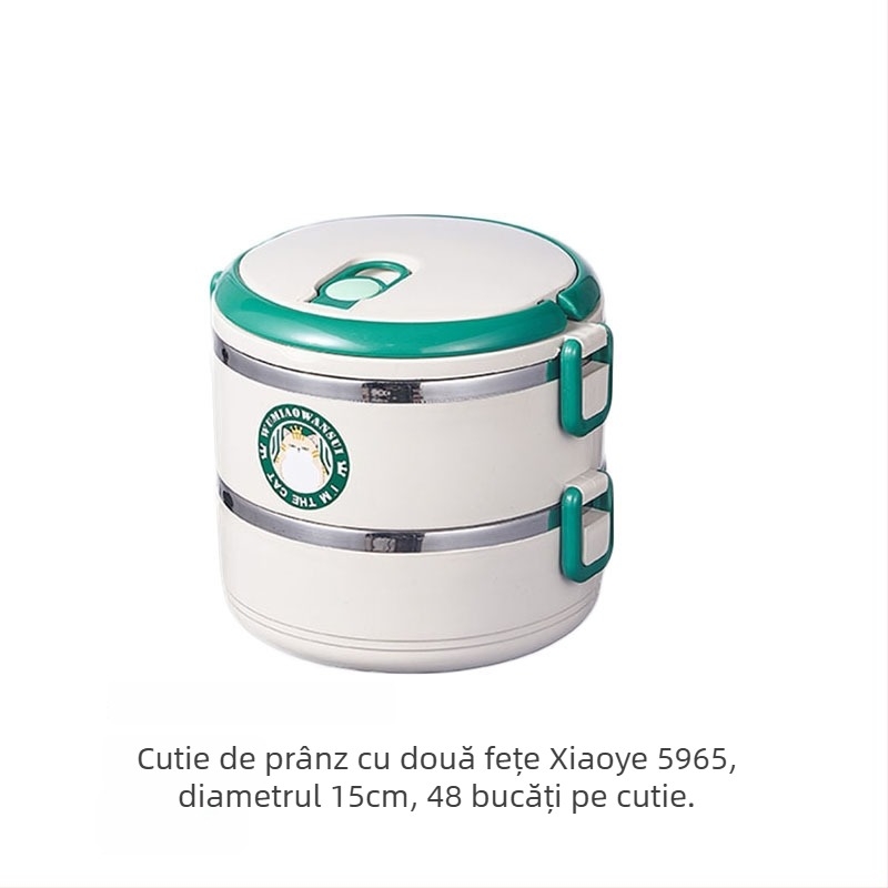 Cutie de prânz din plastic, rotundă, compatibilă cu microundele, capacitate 301-500 ml, opțiune cu 3 straturi, stil simplu