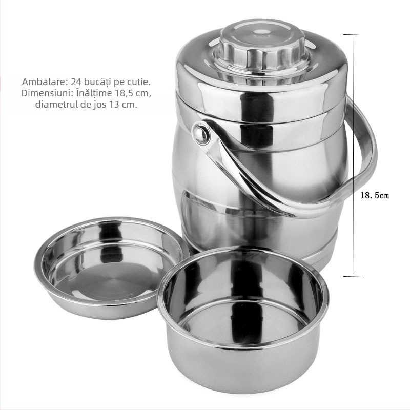 Cutie de prânz din plastic, rotundă, compatibilă cu microundele, capacitate 301-500 ml, opțiune cu 3 straturi, stil simplu