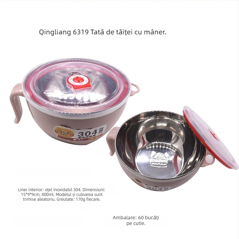 Cutie de prânz din plastic, rotundă, compatibilă cu microundele, capacitate 301-500 ml, opțiune cu 3 straturi, stil simplu