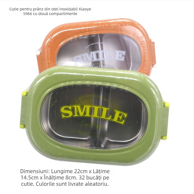 Cutie de prânz din plastic, rotundă, compatibilă cu microundele, capacitate 301-500 ml, opțiune cu 3 straturi, stil simplu