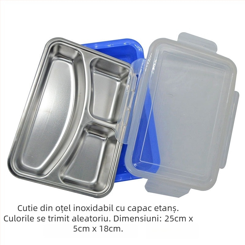 Cutie de prânz din plastic, rotundă, compatibilă cu microundele, capacitate 301-500 ml, opțiune cu 3 straturi, stil simplu