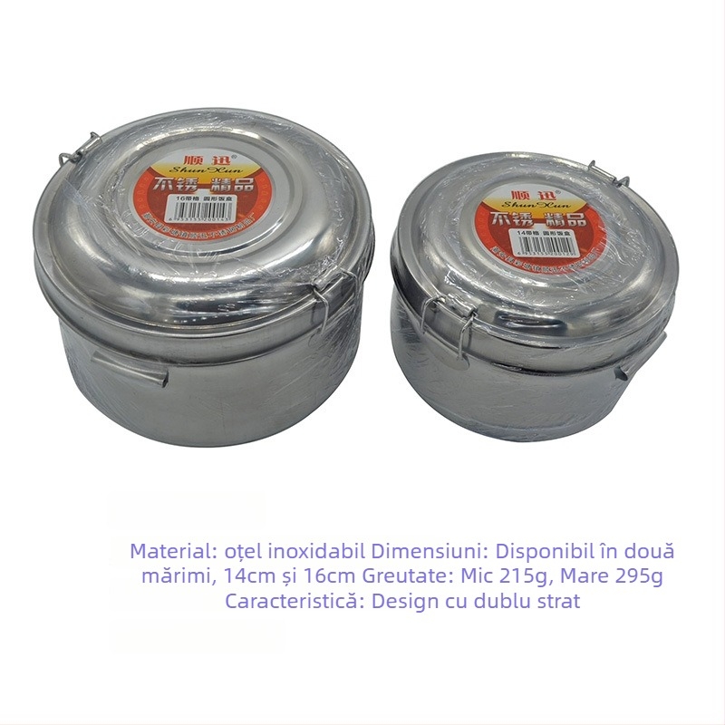 Cutie de prânz din plastic, rotundă, compatibilă cu microundele, capacitate 301-500 ml, opțiune cu 3 straturi, stil simplu