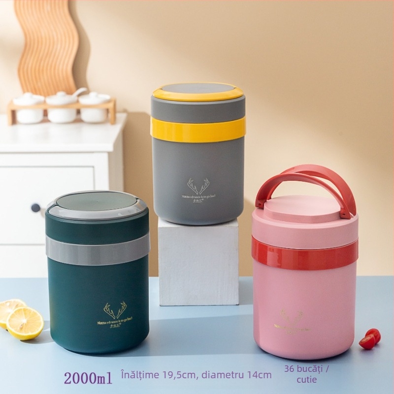 Cutie de prânz din plastic, rotundă, compatibilă cu microundele, capacitate 301-500 ml, opțiune cu 3 straturi, stil simplu