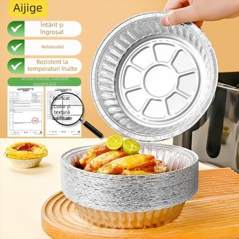 Tavă de hârtie cu folie de aluminiu, de unică folosință – rotundă sau pătrată, alimentară, 10–55 buc., 3 ani valabilitate, reciclabilă