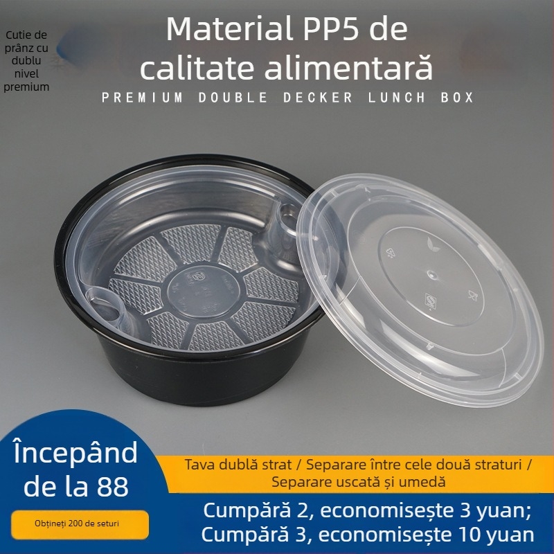 Recipient pentru supă cu două niveluri și compartimente uscat/umed, farfurie de unică folosință cu tăiței wonton vermicelli; Plastic • Nu este compatibil cu microunde • Imprimare siglă posibilă • Greutate brută ~8 kg