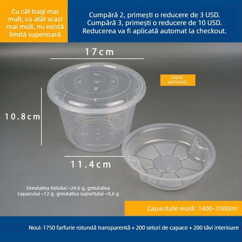 Recipient pentru supă cu două niveluri și compartimente uscat/umed, farfurie de unică folosință cu tăiței wonton vermicelli; Plastic • Nu este compatibil cu microunde • Imprimare siglă posibilă • Greutate brută ~8 kg