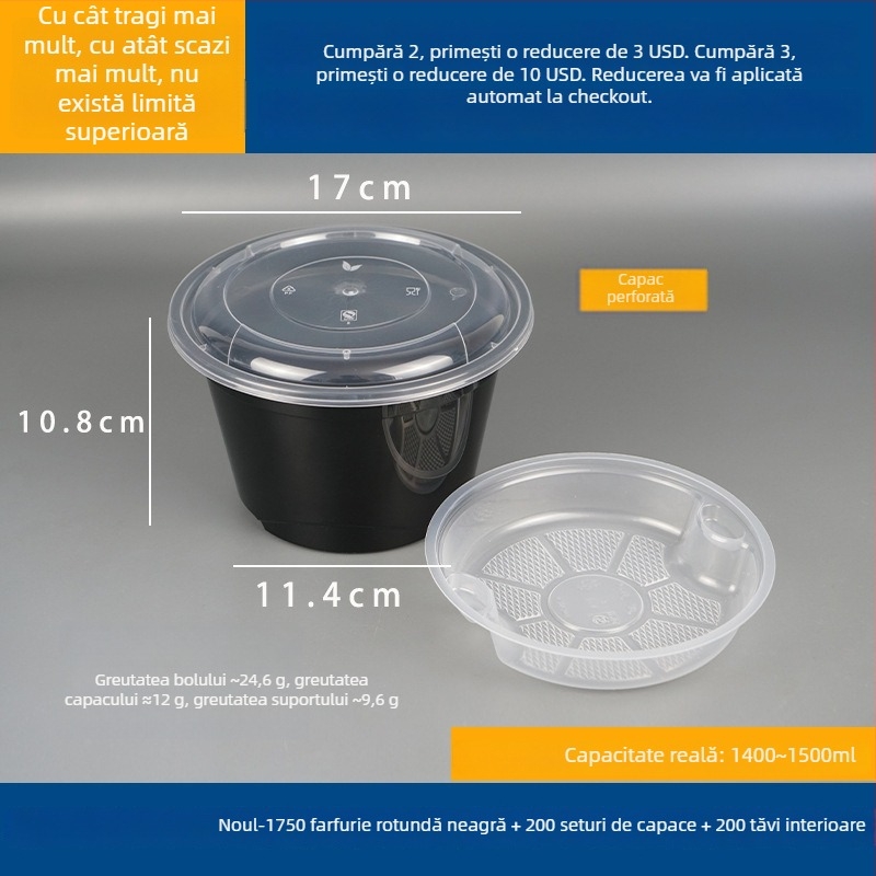 Recipient pentru supă cu două niveluri și compartimente uscat/umed, farfurie de unică folosință cu tăiței wonton vermicelli; Plastic • Nu este compatibil cu microunde • Imprimare siglă posibilă • Greutate brută ~8 kg