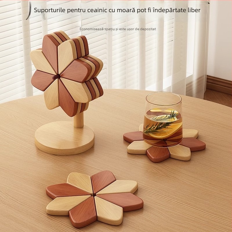 Tăviță izolatoare din lemn pentru cești și farfurii — formă neregulată, stil modern minimalist, biodegradabil, lansat în primăvara 2020