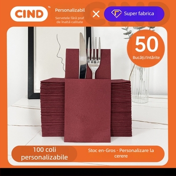 Șervețele de unică folosință pentru tacâmuri, cu imprimare de logo, fără praf, din pulpă de lemn, 50 foi, un singur strat