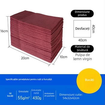Șervețele de unică folosință pentru tacâmuri, cu imprimare de logo, fără praf, din pulpă de lemn, 50 foi, un singur strat