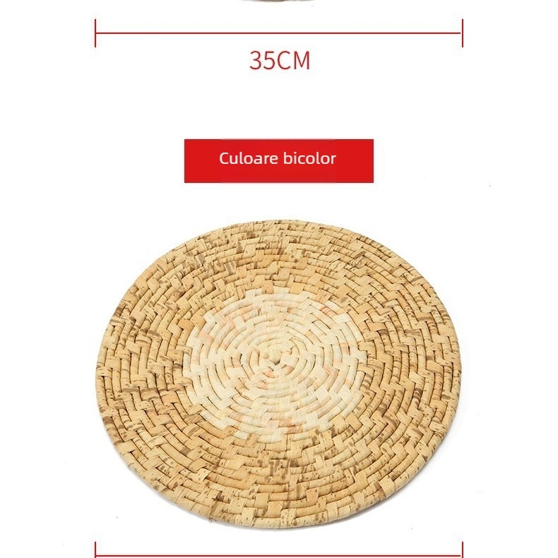 Covoraș rotund, țesut manual din rachis de apă, izolație termică antiarziere pentru cești, boluri și farfurii; stil simplu modern; biodegradabil; calitate premium