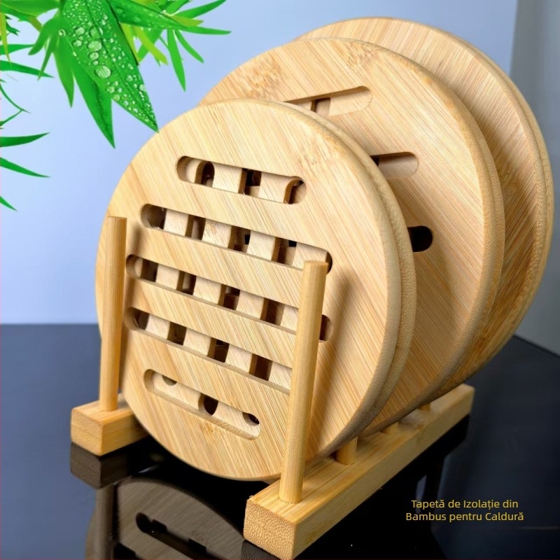 Covoraș izolant din bambus pentru uz casnic, formă rotundă și pătrată, din bambus, pentru oale, farfurii și boluri.