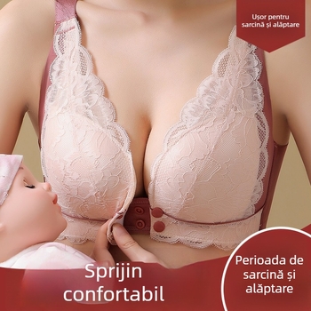 Sutien de alăptare din dantelă - cupe subțiri, închidere la spate cu patru rânduri de cârlige, bretele fixe duble, dantelă de poliester