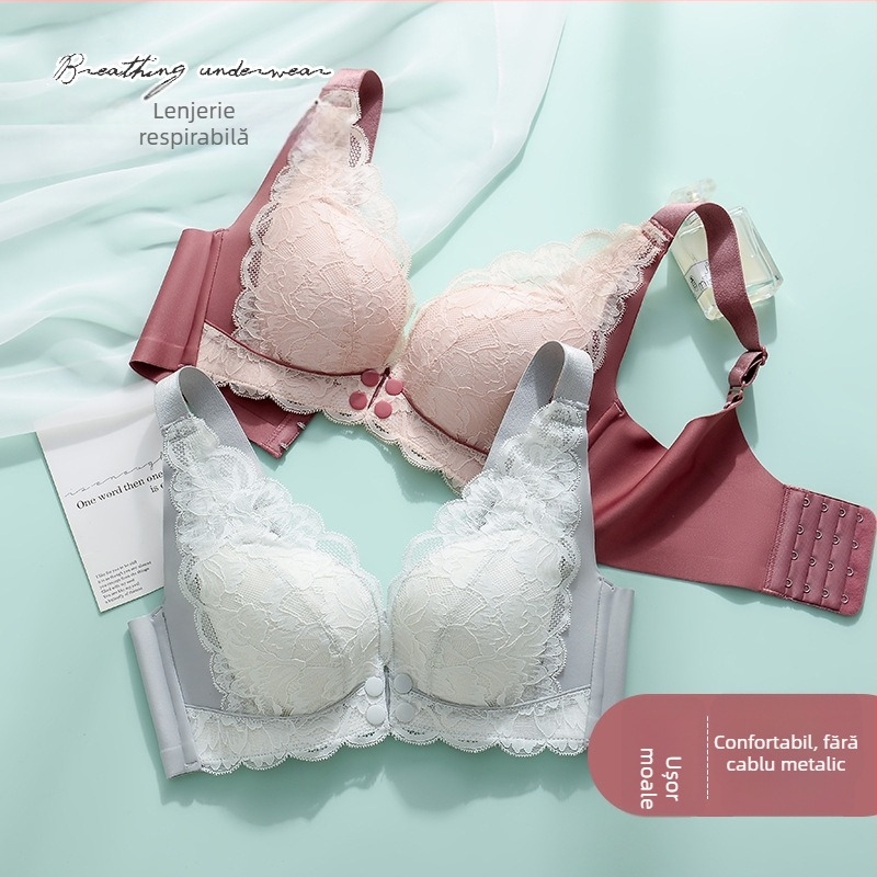 Sutien de alăptare din dantelă - cupe subțiri, închidere la spate cu patru rânduri de cârlige, bretele fixe duble, dantelă de poliester