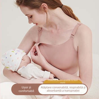 Sutien de maternitate fără bretele pentru alăptare, cu cupă completă, fără cusături, cu cupă modelată subțire, închidere în spate cu trei rânduri