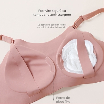 Sutien de maternitate fără bretele pentru alăptare, cu cupă completă, fără cusături, cu cupă modelată subțire, închidere în spate cu trei rânduri