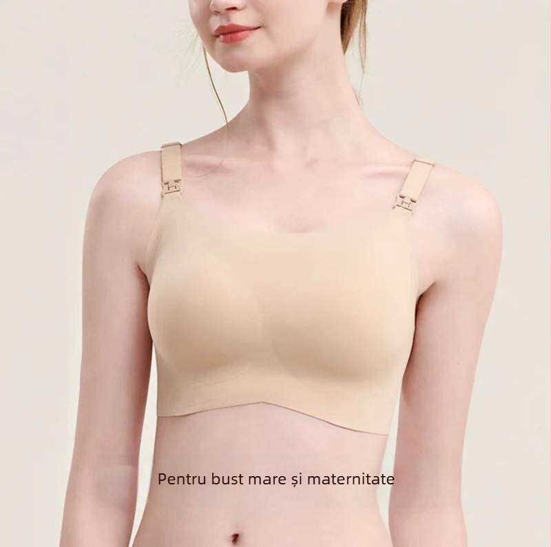 Sutien de maternitate fără bretele pentru alăptare, cu cupă completă, fără cusături, cu cupă modelată subțire, închidere în spate cu trei rânduri