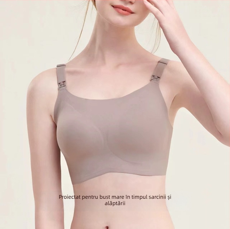 Sutien de maternitate fără bretele pentru alăptare, cu cupă completă, fără cusături, cu cupă modelată subțire, închidere în spate cu trei rânduri