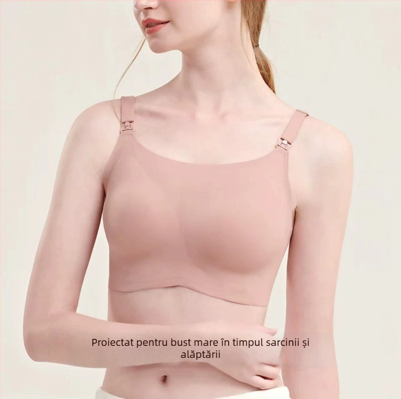 Sutien de maternitate fără bretele pentru alăptare, cu cupă completă, fără cusături, cu cupă modelată subțire, închidere în spate cu trei rânduri