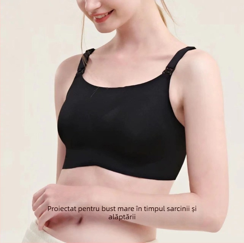 Sutien de maternitate fără bretele pentru alăptare, cu cupă completă, fără cusături, cu cupă modelată subțire, închidere în spate cu trei rânduri