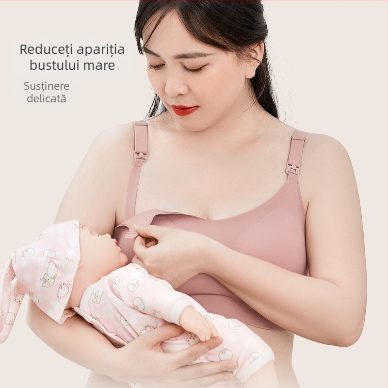 Sutien de maternitate fără bretele pentru alăptare, cu cupă completă, fără cusături, cu cupă modelată subțire, închidere în spate cu trei rânduri