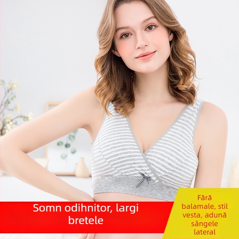Sutien de alăptare din bumbac, închidere frontală, pentru maternitate, cupe subțiri modelate, fără arc, țesătură principală 90–95% bumbac, căptușeală 100% bumbac, lactație