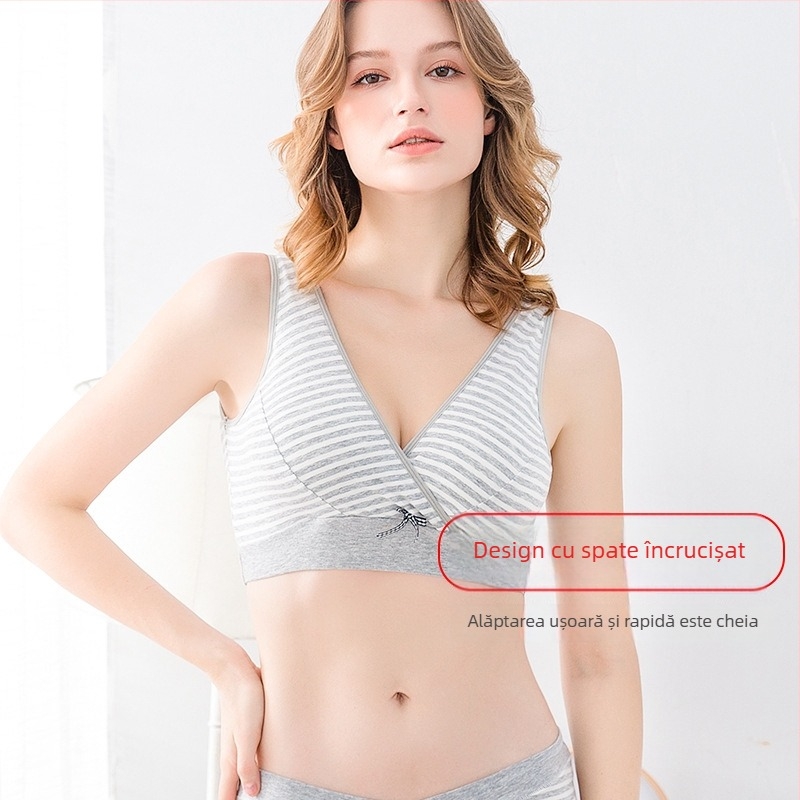 Sutien de alăptare din bumbac, închidere frontală, pentru maternitate, cupe subțiri modelate, fără arc, țesătură principală 90–95% bumbac, căptușeală 100% bumbac, lactație