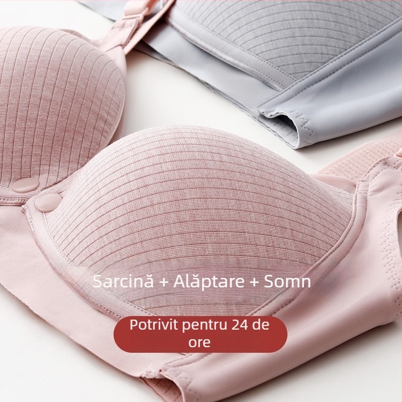 Sutien de alăptare din bumbac, cupe turnate subțiri, bretele fixe duble, căptușeală 100% bumbac