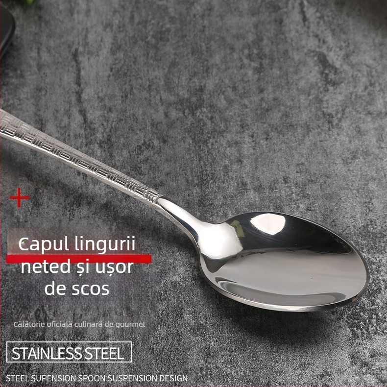 Set trei piese tacâmuri pentru steak: cuțit, furculiță și linguriță, oțel inoxidabil 201, mâner cu model ciocan, stil retro, lustruit oglindă