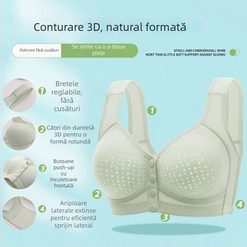 Sutien tip vest din bumbac, cu cupă completă, închidere frontală, respirabil și push-up (bumbac • cupă completă • închidere frontală • respirabil • push-up)