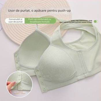 Sutien tip vest din bumbac, cu cupă completă, închidere frontală, respirabil și push-up (bumbac • cupă completă • închidere frontală • respirabil • push-up)