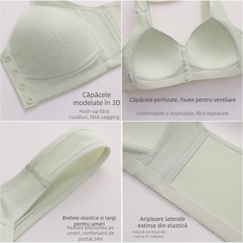 Sutien tip vest din bumbac, cu cupă completă, închidere frontală, respirabil și push-up (bumbac • cupă completă • închidere frontală • respirabil • push-up)