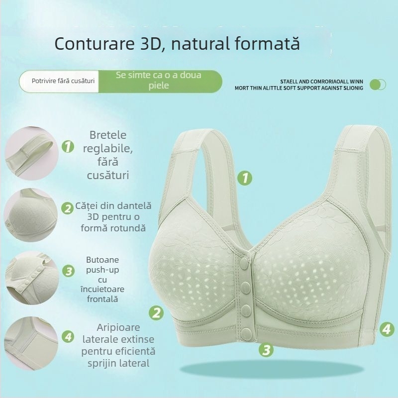Sutien tip vest din bumbac, cu cupă completă, închidere frontală, respirabil și push-up (bumbac • cupă completă • închidere frontală • respirabil • push-up)