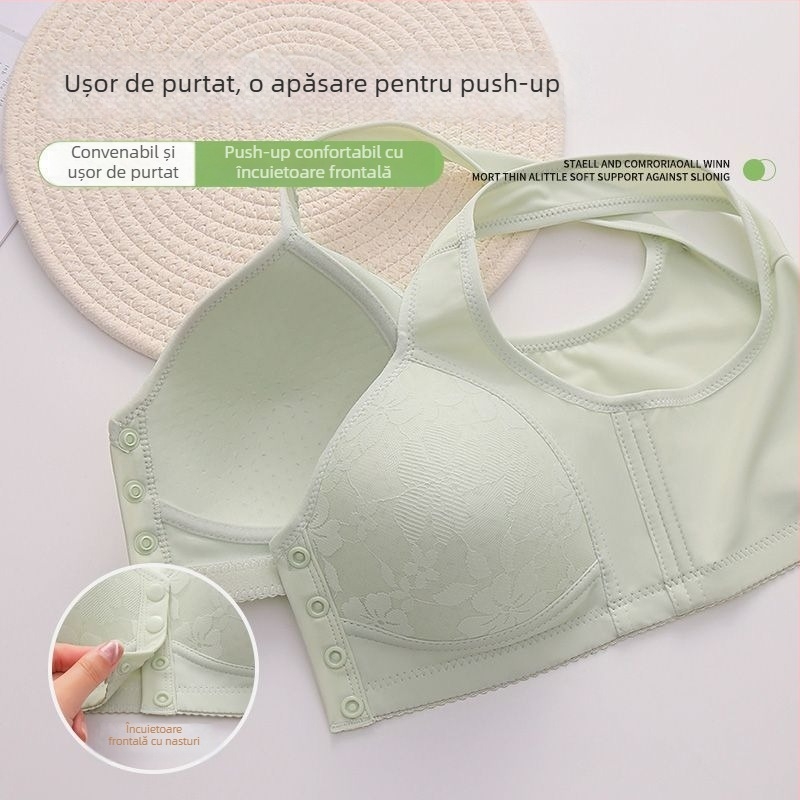 Sutien tip vest din bumbac, cu cupă completă, închidere frontală, respirabil și push-up (bumbac • cupă completă • închidere frontală • respirabil • push-up)