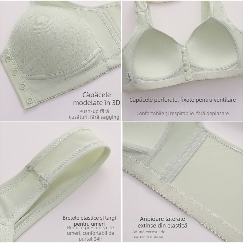 Sutien tip vest din bumbac, cu cupă completă, închidere frontală, respirabil și push-up (bumbac • cupă completă • închidere frontală • respirabil • push-up)