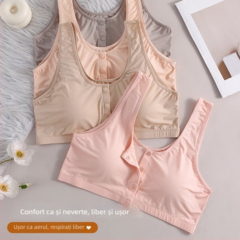 Sutien de alăptare cu închidere frontală, bretele duble fixe, cupă plină, cupă modelată subțire din bumbac, material principal nylon