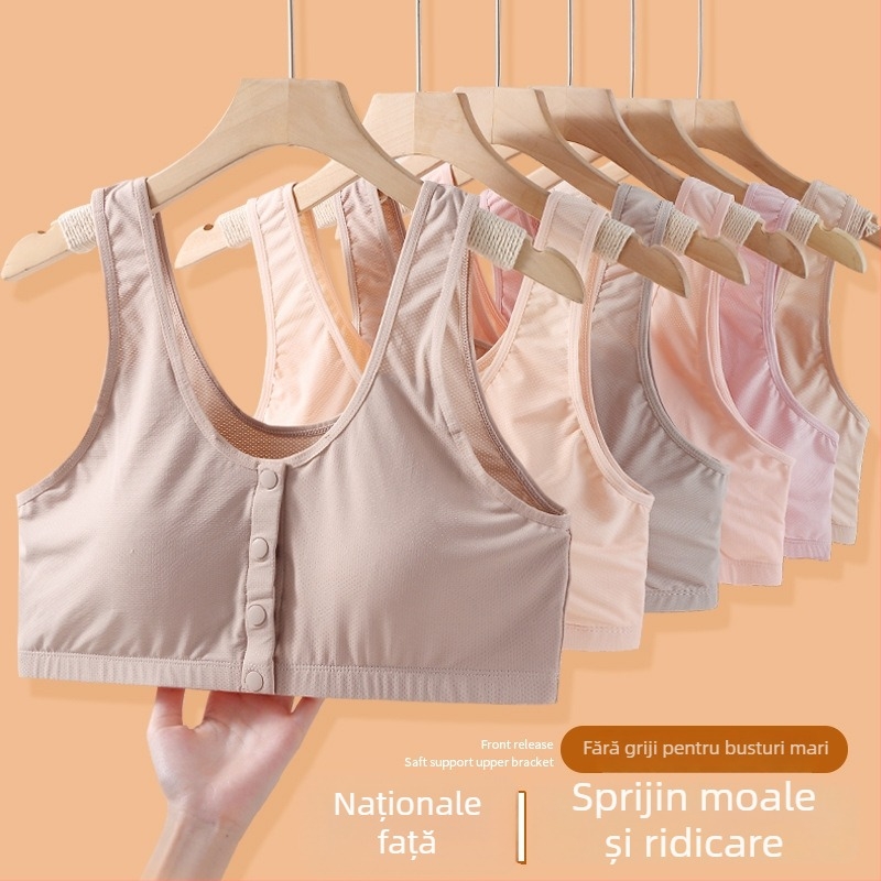Sutien de alăptare cu închidere frontală, bretele duble fixe, cupă plină, cupă modelată subțire din bumbac, material principal nylon