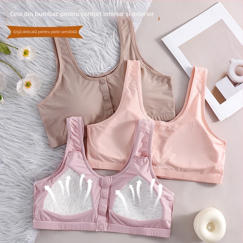 Sutien de alăptare cu închidere frontală, bretele duble fixe, cupă plină, cupă modelată subțire din bumbac, material principal nylon