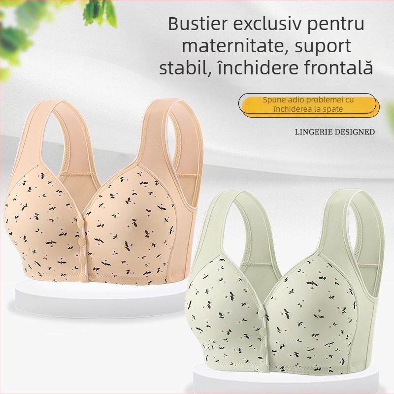 Sutien fără fir cu închidere frontală pentru femei de vârstă mijlocie și în vârstă, cu cupe complete, burete subțire cu formă, bretele fixe, material din nailon respirabil, confort pe tot parcursul anului