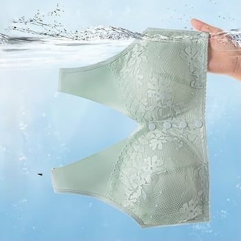 Sutien wireless cu închidere frontală, cupe pline, material respirant din poliester, cupe modelate din bumbac, bretele fixe