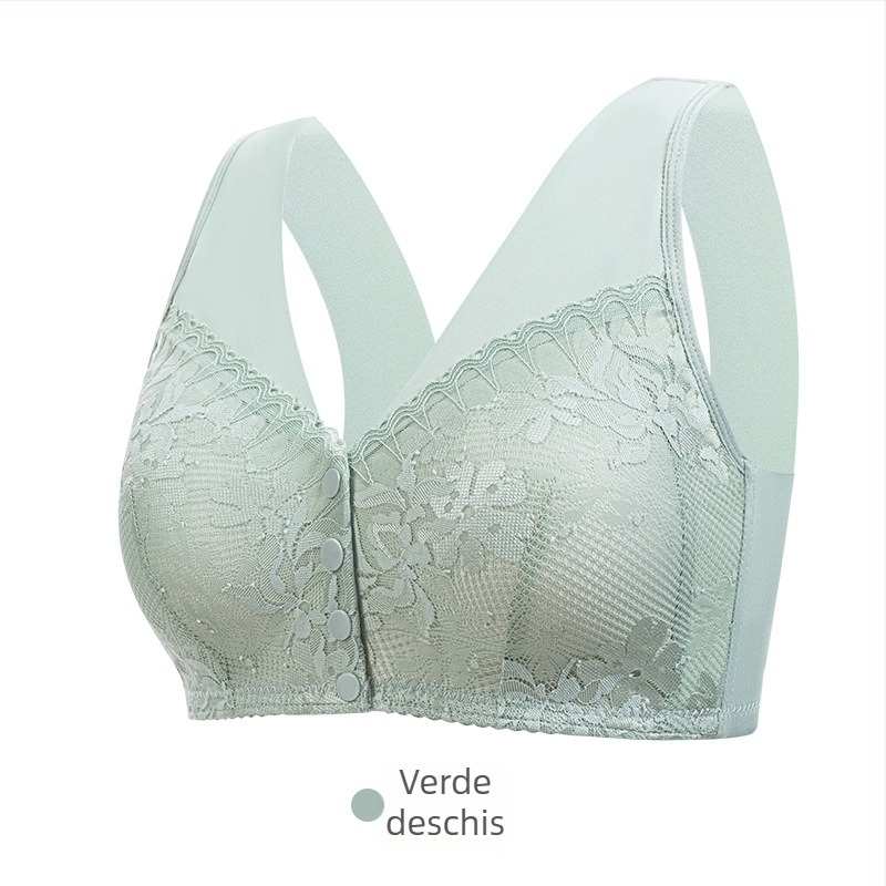 Sutien wireless cu închidere frontală, cupe pline, material respirant din poliester, cupe modelate din bumbac, bretele fixe
