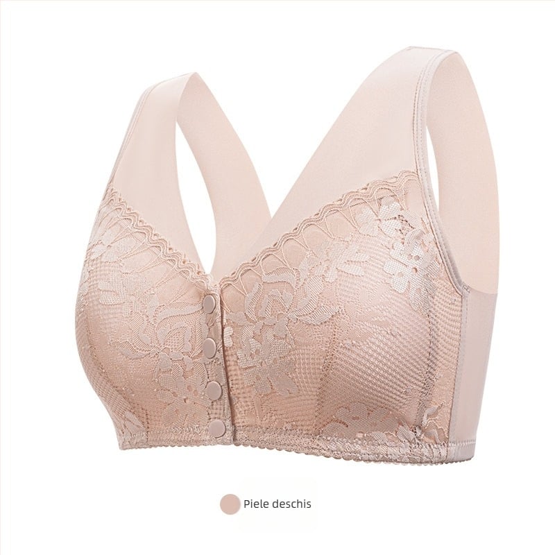 Sutien wireless cu închidere frontală, cupe pline, material respirant din poliester, cupe modelate din bumbac, bretele fixe