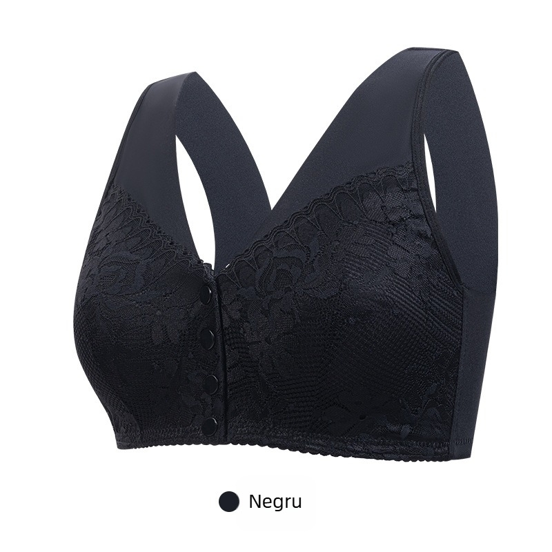 Sutien wireless cu închidere frontală, cupe pline, material respirant din poliester, cupe modelate din bumbac, bretele fixe