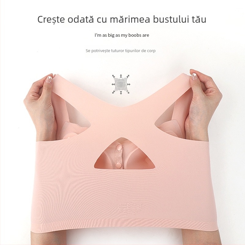 Sutien fără sârmă cu închidere frontală, dantelă, croială lungă în stil vestă, cupă completă, material Ice Silk din nailon