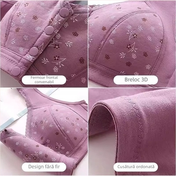 Sutien cu închidere frontală, Cupă 3/4, Cupă turnată subțire, Țesătură din bumbac