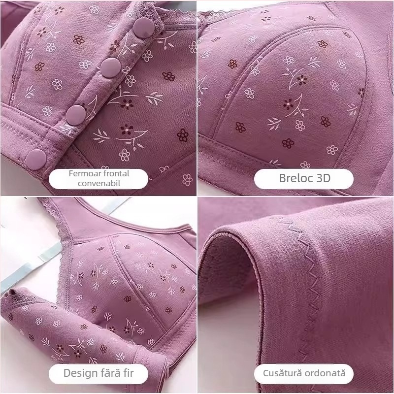 Sutien cu închidere frontală, Cupă 3/4, Cupă turnată subțire, Țesătură din bumbac