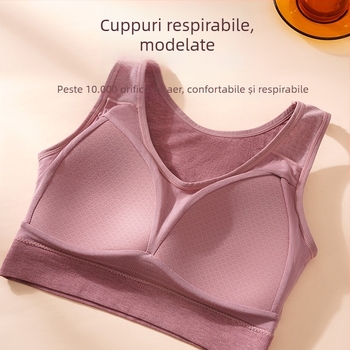 Sutien sport din bumbac, fără cusături, pentru femei, cu susținere la spate, cupe triunghiulare subțiri, bretele fixe duble
