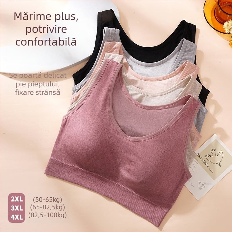 Sutien sport din bumbac, fără cusături, pentru femei, cu susținere la spate, cupe triunghiulare subțiri, bretele fixe duble