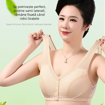 Sutien în stil vestă, cupă completă, cupă nemodelată, închidere frontală, bretele duble fixe