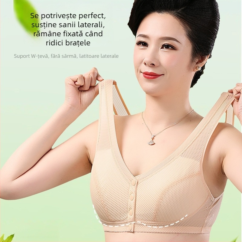 Sutien în stil vestă, cupă completă, cupă nemodelată, închidere frontală, bretele duble fixe
